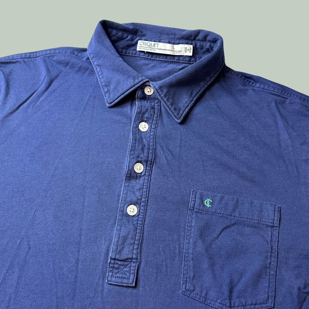 Criquet Polo Shirt Mens Large Slim Fit Players Shirt Navy Blue Organic Cotton